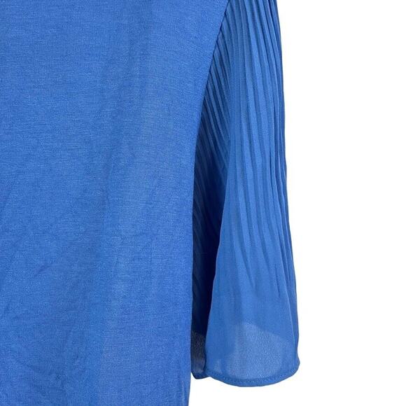 Talbots Petite Womens Blue Pleated Statement Sleeves Stretch Knit Top Shirt sz L - Picture 12 of 16